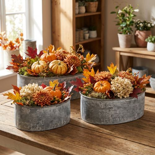 Dekorativ metallskål, oval, grå, L22,5/19,5/16 cm, sett med 3 | Floristik24.no