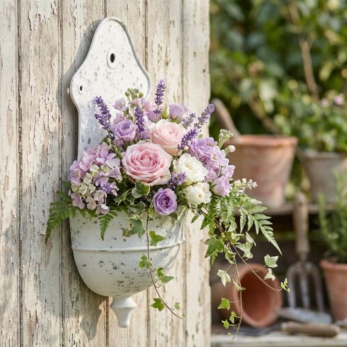 Shabby Chic Veggskål Metall Halvrund Hvit 24cm×10cm×47cm | Floristik24.no