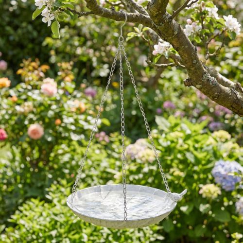 gjenstander Dekorativ skål for oppheng av blomsterkurv metall hvit L62cm Ø31cm