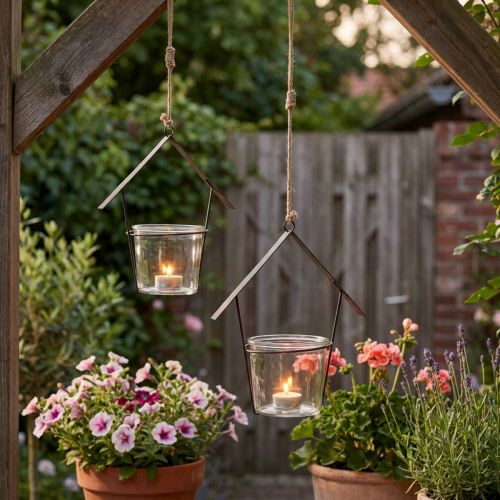 Lykthus, telysholder for oppheng, metalldekor, glass H21,5cm 2stk | Floristik24.no