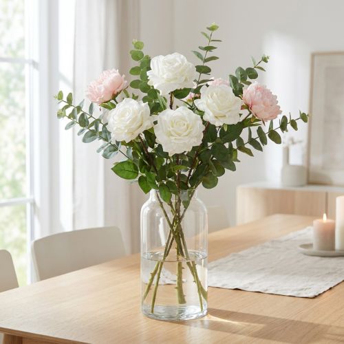 Hvit Rose Fake Rose på Stengel Silke Blomst Kunstig Rose L72cm Ø13cm | Floristik24.no