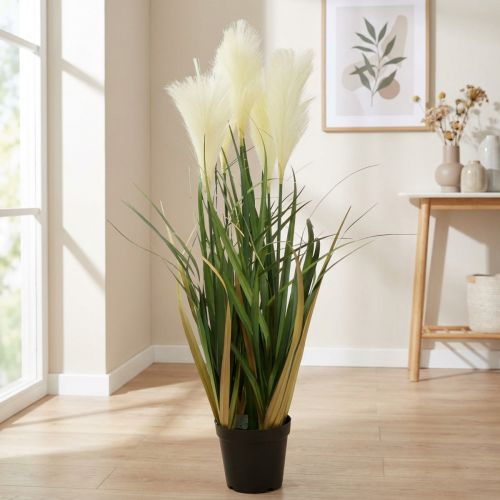 Rørgress i potte Kunstig potteplante Krem, Grønn 79cm | Floristik24.no