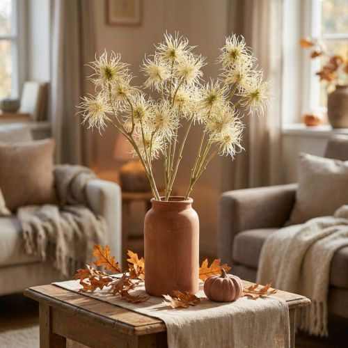 Xanthium kunstig blomsterkrem høstdekorasjon 6 blomster 80cm 3stk | Floristik24.no