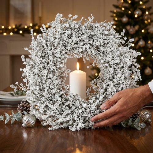 Julekrans Hvit tørket blomsterkrans av linfrø Ø34cm | Floristik24.no