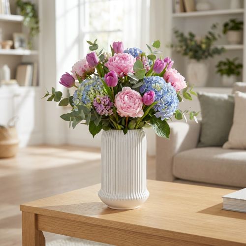 Keramikkvase med riller Hvit keramikkvase Ø13cm H20cm | Floristik24.no