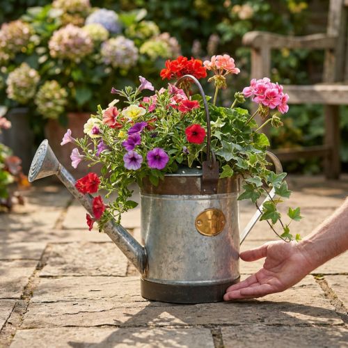 gjenstander Retro design dekorativ vannkanne i metall, vintage hengende blomsterpotte 58x23x32cm, nostalgisk plantebøtte