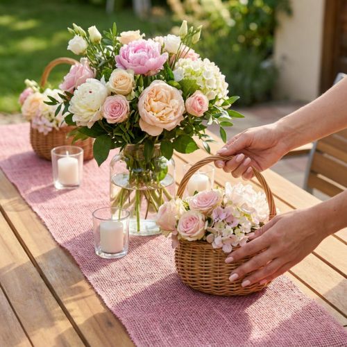 Bordløper jute jutebånd bordbånd rosa B15cm L10m | Floristik24.no