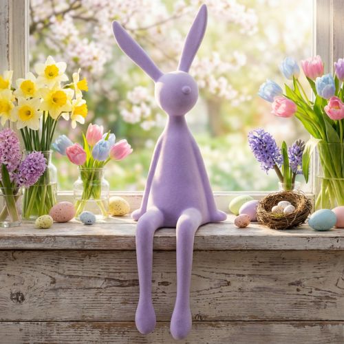 Hylleholderkanin, flokket, sittende påskehare, lilla, 56 cm | Floristik24.no