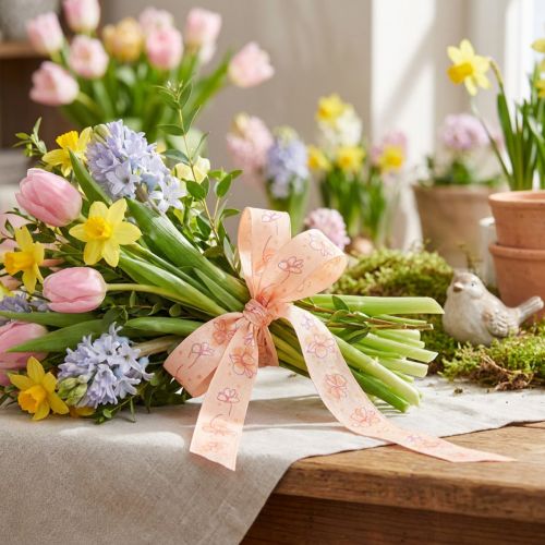 gjenstander Blomsterbånd vårgavebånd aprikos pastell 15mm 20m