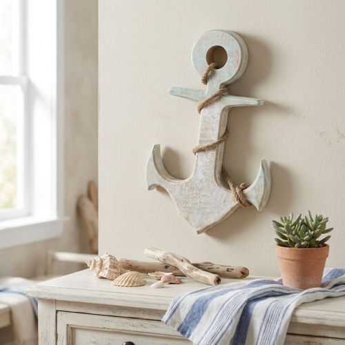 Anchor Deco Wood Maritime Deco Hvit Blå 42cmx25cmx3,5cm | Floristik24.no