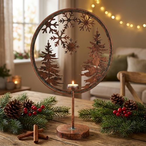 Dekorring Jul Vinterfot telysholder skog Ø37,5cm | Floristik24.no