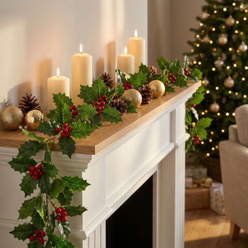 Julekrans kunstkristtorn Ilex krans 160cm | Floristik24.no
