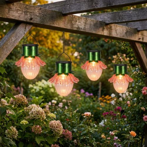 gjenstander Solcelledrevet blomsterlampe med LED-hengelampe Ø11,5 cm, 4 stk.