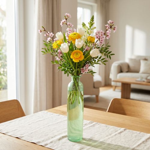 Glassblomstervase, dekorativ vase i grønt, høy, Ø6,5 cm, H30 cm | Floristik24.no