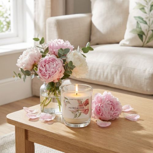 Duftlys i glass Peony Peony Blush Ø7,5cm H8,5cm | Floristik24.no