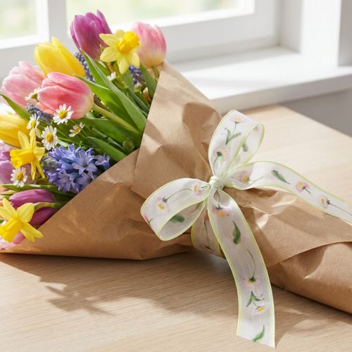 gjenstander Gavebånd med Bellis-blomstermønster for håndverk og pakking, 25 mm x 20 m