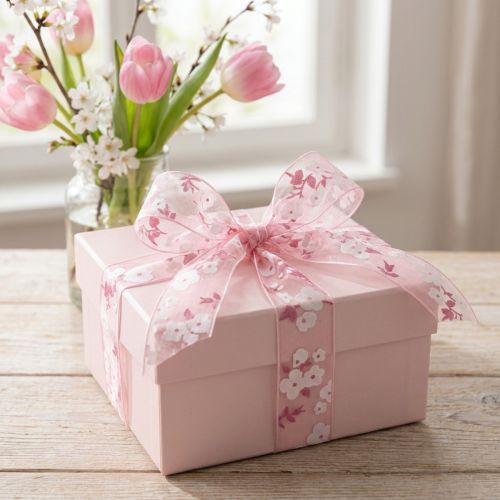 Organza bånd rosa med blomster gavebånd 20mm 20m | Floristik24.no