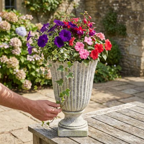 gjenstander Plantekar dekorativ trofé antikk støpestein grå Ø20cm H30,5cm