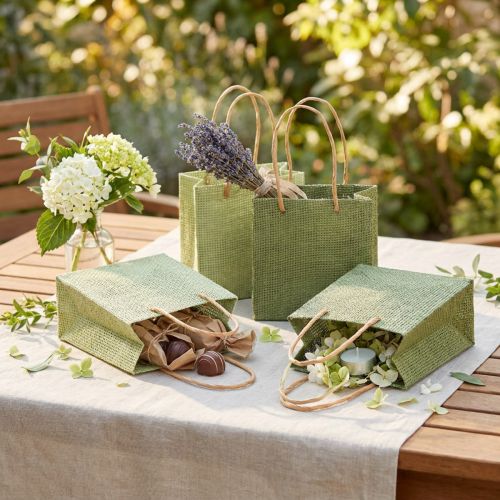 Gaveposer papirvevd look grønn 12x12cm 12 stk | Floristik24.no
