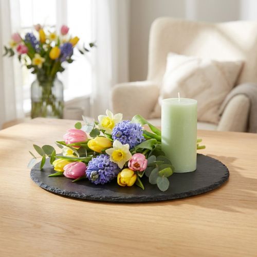 Naturskiferplate Rund steinbrett Sort Ø15cm 6 stk | Floristik24.no
