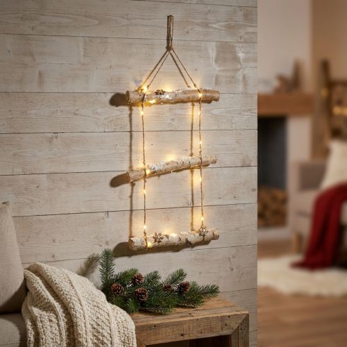 gjenstander Juleveggdekorasjon med mikro LED eventyrlys, små snøflak i tre og snødekte greiner H150cm
