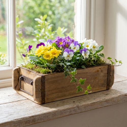 Blomsterkasse i tre, mursteinform, oppsirkulering, 32 × 15 × 10 cm | Floristik24.no