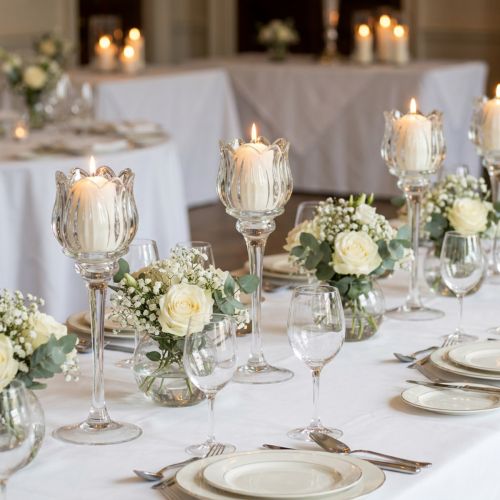 gjenstander Blomsterlysestake i glass for elegant borddekorasjon, arrangementer og bryllup, 22 cm