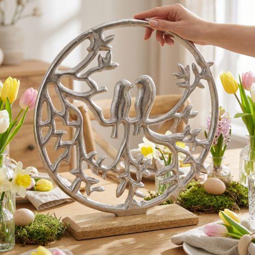 Borddekorasjonsfjær, dekorativ ring fugl deco sølv H37,5cm | Floristik24.no