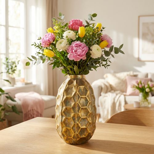 Vintage vase gull blomstervase honeycomb look Ø23cm H39cm | Floristik24.no
