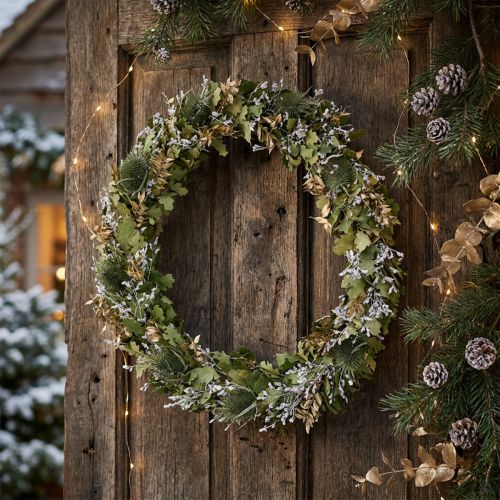 Julekrans, tørket krans, eik, kardebolle, Ø45 cm | Floristik24.no