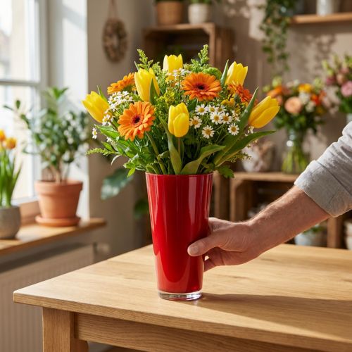Vase “Fizzy” Ø13,5cm H20cm rød 1 stk | Floristik24.no