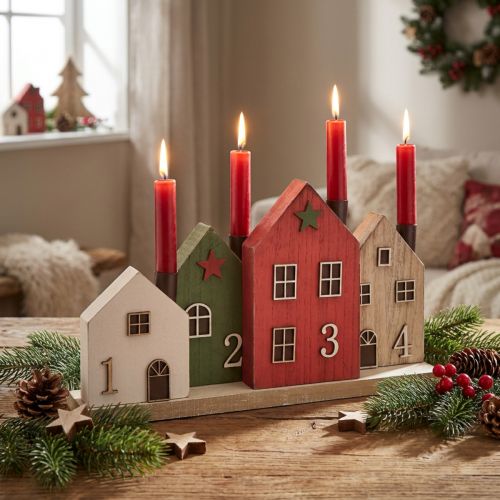 gjenstander Lysholder adventskranspinnelys huser 35cm H20cm