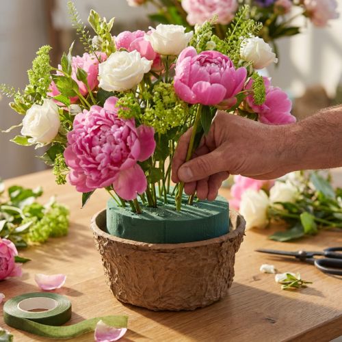 gjenstander Vått blomsterskum med skål for blomster H10cm Ø16cm 2 stk