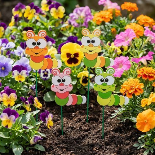 gjenstander Hagestake Caterpillar Blomsterstake Vårdekorasjon Sommerpynt 16 stk