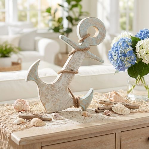 Anchor Deco Tre Maritime Deco Hvit Blå 24,5cmx14,5cm | Floristik24.no