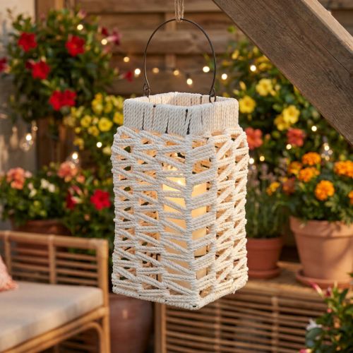 Hengende lykt, sommerdekorasjon, makramé H35,5 cm B19 cm | Floristik24.no