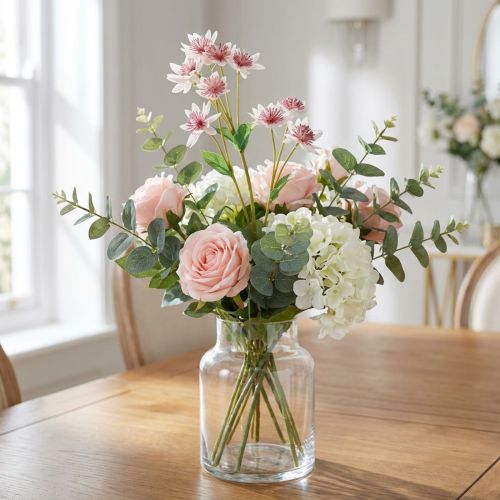 Stor Masterwort Kunstig Astrania Silkeblomst Hvit Rosa L61cm | Floristik24.no