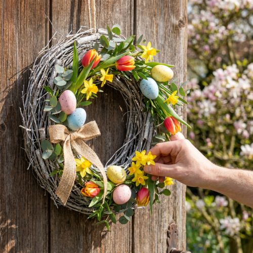 gjenstander Dekorativ krans Ø30cm hvitkalket vårkrans almranker påskedørkrans tredekorasjon