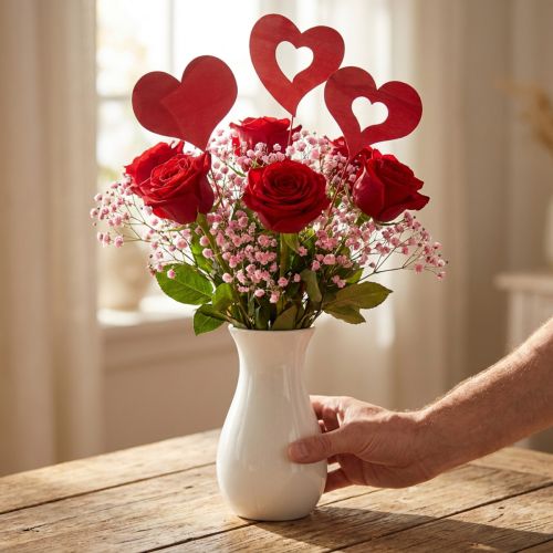 gjenstander Blomsterplugghjerte, tredekorasjon for festing, Valentinsdag, dekorativ plugg rød, morsdag L31-33cm 24 stk.