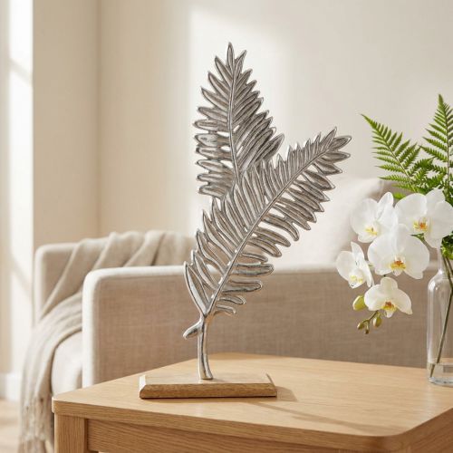 Borddekor metalldekor bregne sølv tre H54cm B37cm | Floristik24.no