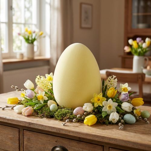 gjenstander Påskeegg dekorasjon egg plast lys gul flokket 25cm