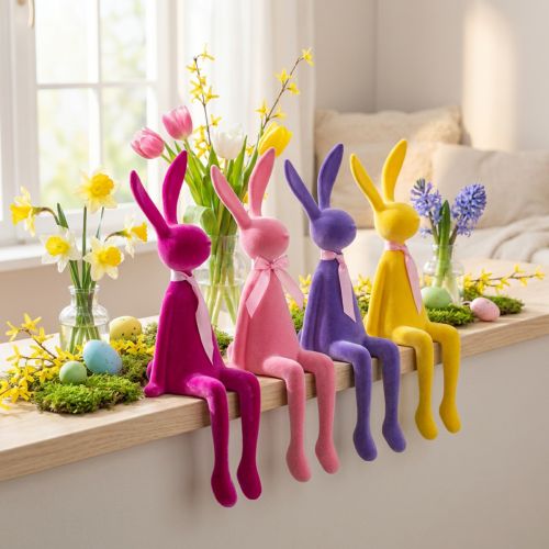 gjenstander Påskeharehylleholder, flokket, assortert, 36 cm, 4 stk.
