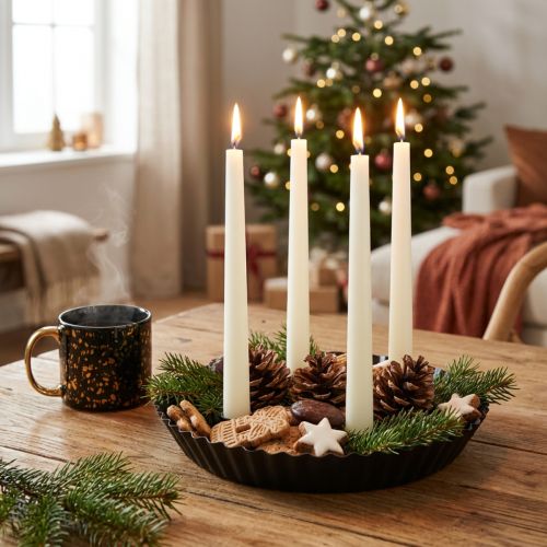 Metall kakeformet lysholder – svart, Ø 24 cm – elegant borddekorasjon for 4 lys – 2 stk. | Floristik24.no