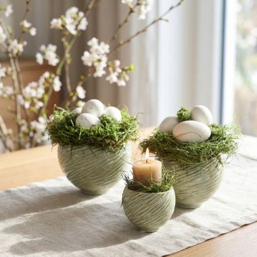 Keramikkskåler i grønn spiraldesign Ø9cm H7cm 4stk | Floristik24.no
