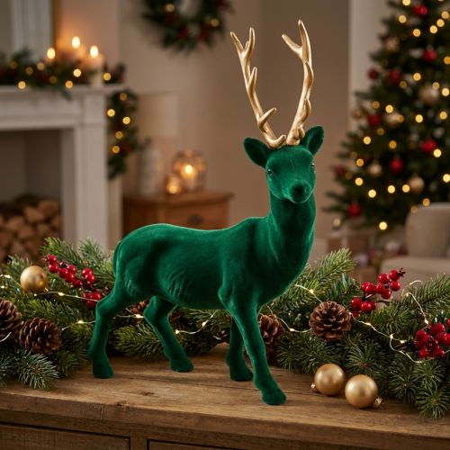 Deco hjort stående grønt gull julepynt figur 40cm | Floristik24.no