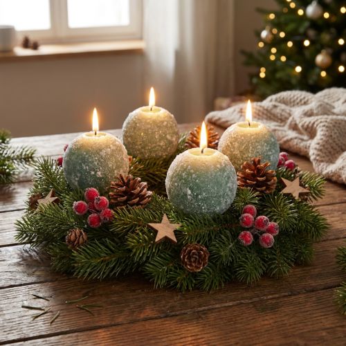 gjenstander Sett med 4 grønne kulelys 8 cm glitter snøball juledekorasjon adventslys