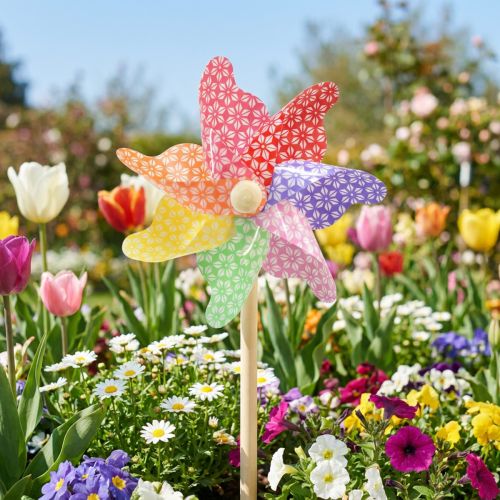 gjenstander Pinwheel dekorasjon vindmølle liten på pinnen farget Ø14cm 30cm
