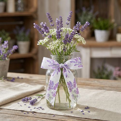 gjenstander Bånd lavendel silkebånd med lavendel bukett 40mm 15m
