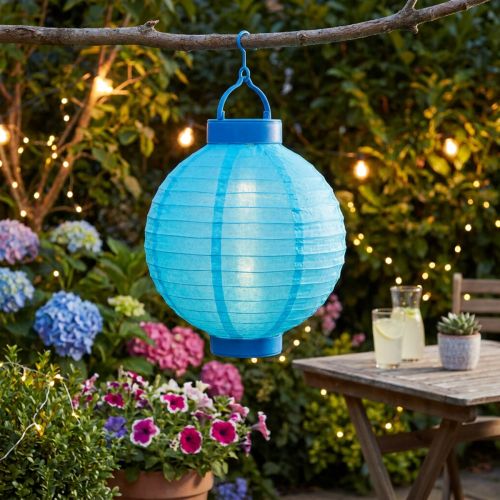 Lantern LED med solcelle 20cm blå | Floristik24.no