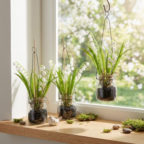 Liljekonvaljer i glass Artificial Early Bloomers H22cm 3stk | Floristik24.no